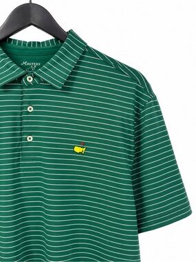 Masters Tech Men's Short Sleeve Performance Golf Polo XL Green Stripe Casual